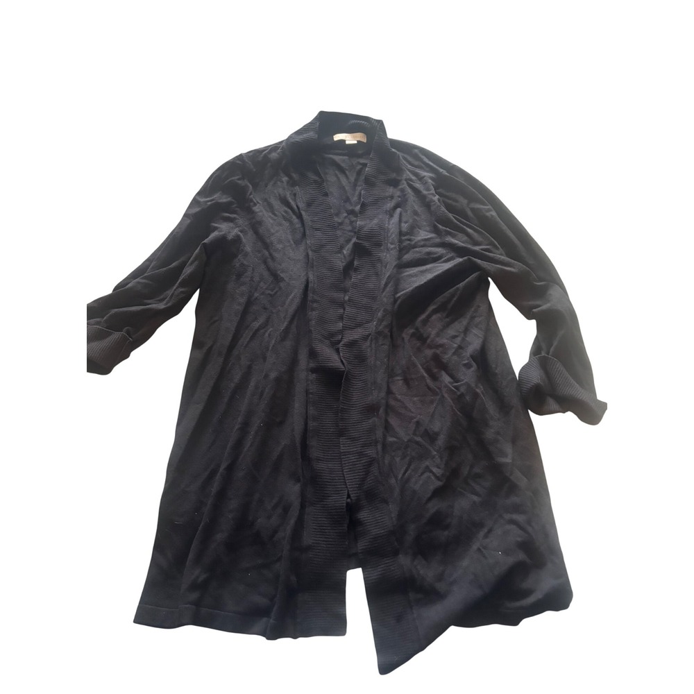 Laura Ashley Black Open Front Cardigan Sweater Plus Size 2X Ribbed Trim Knit